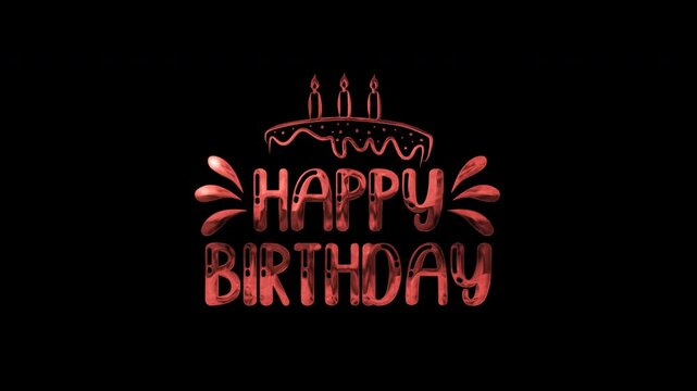 Happy birthday animated text in red color. Great for giving birthday greetings. Easy to use in any video. Alpha Channel	