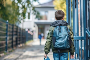 Obraz premium Elementary pupil kid walking bag backpacking.