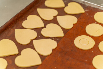 Biscuit production. Shortbread biscuits on the production floor.