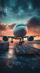 Cargo Plane Unloading at Sunset