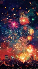 Dramatic Firework Show Over City Skyline