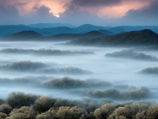 Fototapeta premium An image of mountains landscape with misty environment