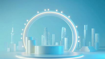 Fototapeta premium Circular base and daylight ring building background product exhibition booth 