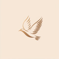Obraz premium Flying dove logo. Golden stylized dove illustration, symbolizing peace, hope, and freedom. Perfect for branding or design projects.