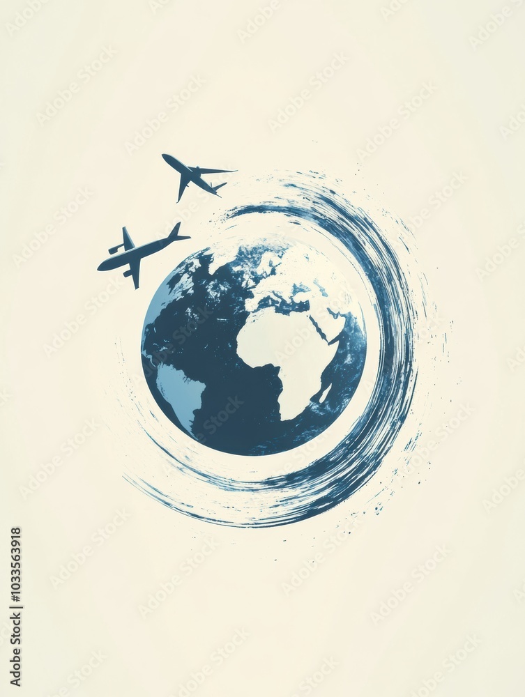Aufkleber The artwork features a globe with airplane trails encircling it, representing the excitement and freedom of worldwide travel. Generative AI