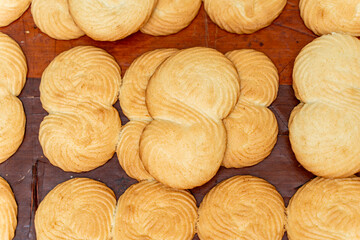 Biscuit production. Shortbread biscuits on the production floor.