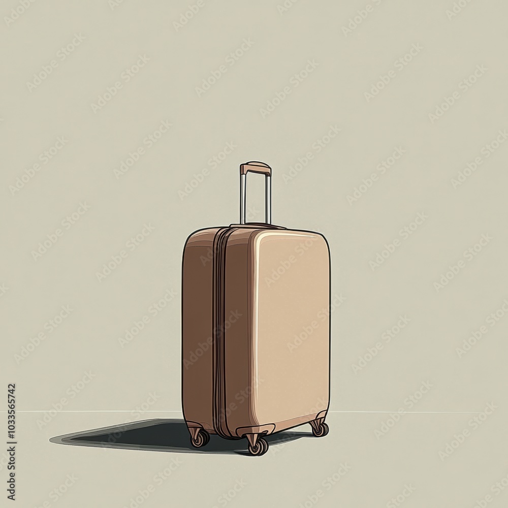 Poster A suitcase with a clean, sharp design is depicted, standing upright on a flat surface, embodying simplicity and functionality. Generative AI