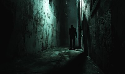 Obraz premium Silhouette of a man in a dark alley.