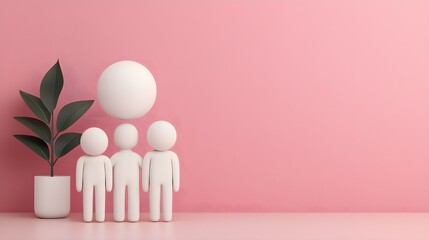 Minimalist scene with abstract figures and a plant