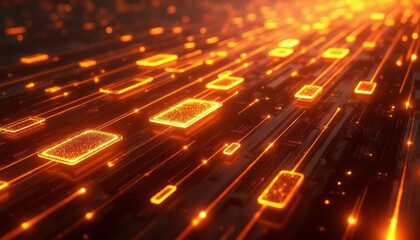 Abstract image featuring glowing orange lines that represent digital technology, data transfer, and connectivity in a futuristic style. The image highlights speed, innovation, and modern technology.