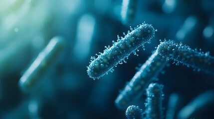 Fototapeta premium A Microscopic View of Rod-Shaped Bacteria with Surface Projections