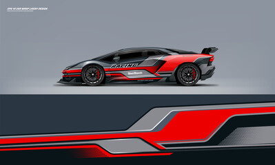 Obraz premium Sport racing supercar wrap livery design black and white color combination for universal medium vector eps10 ready to print printable file