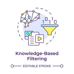 Knowledge-based filtering multi color concept icon. Artificial intelligence, machine learning. Round shape line illustration. Abstract idea. Graphic design. Easy to use article, blog post