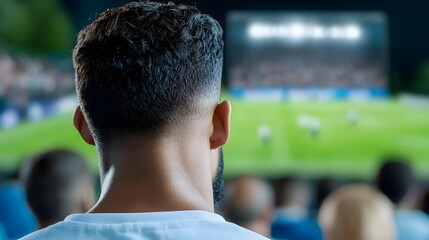 Energetic crowd of devoted football fans watching an exciting game projected on a large outdoor screen filled with passion and anticipation for the thrilling match