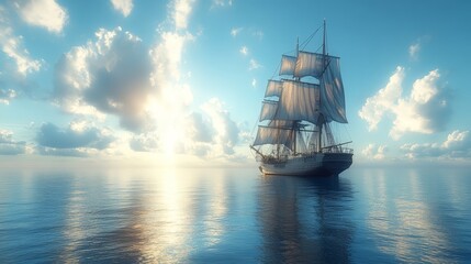 Ship Sailing on a Sunny Day Across Calm Waters
