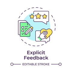 Explicit feedback multi color concept icon. User preferences, data management. Service rating. Round shape line illustration. Abstract idea. Graphic design. Easy to use article, blog post