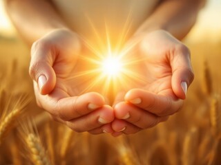A woman is holding her hands up to the sun
