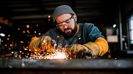 Industrial welding precision: skilled worker at construction site for manufacturing and engineering