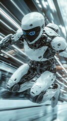 Fototapeta premium Robot Racing Against Human in Dynamic Action Shot