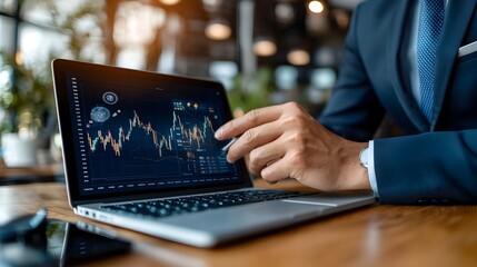 Close Up of Market Prediction Chart Displayed on Laptop During a Business Meeting for Financial Analysis and Investment Strategy