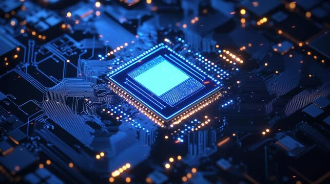 Blue chip computer hardware in technology futuristics concept video footage.