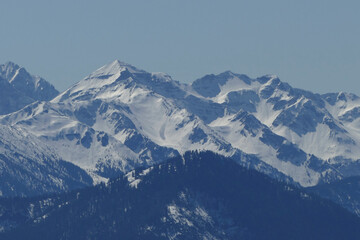 Fototapeta premium View to Soiernspitze and Schottelkarspitze mountain in springtime, Bavaria, Germany