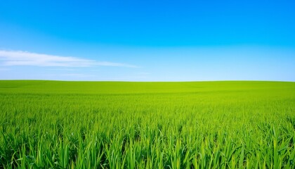 Obraz premium Lush Green Field Under Clear Blue Sky