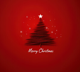 Red christmas tree greeting card design with white ornaments is wishing merry christmas on red background