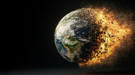 Planet earth engulfed in flames: climate change impact visual for environmental awareness campaigns