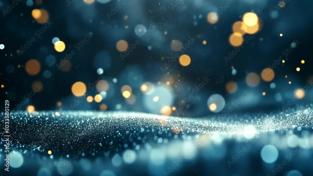 Wall mural a blue and gold abstract background with glowing particles, creating a sense of wonder and magic