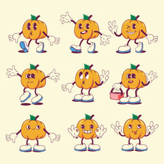 Halloween Set Groovy Cartoons 90s illustration vector