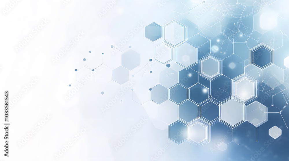 Wall mural abstract blue and white hexagon pattern with lines and dots