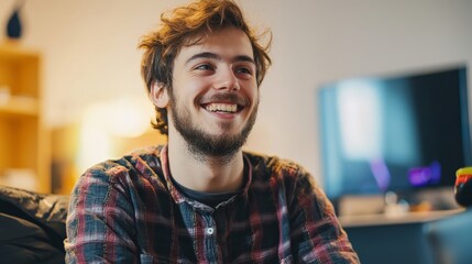 Obraz premium Video game developer testing gameplay mechanics, smiling confidently