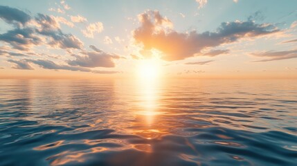 Obraz premium A majestic sunrise over a tranquil sea, with golden sunlight reflecting on the water, representing the promise of a new start