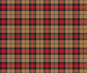 Plaid fabric pattern, yellow, navy, red, modern elegant cross lines, seamless for textiles, and for designing clothes, skirts or decorative fabrics. Vector illustration.
