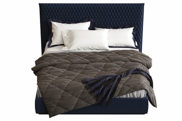 bed isolated on white background, interior furniture, 3D illustration, cg render
