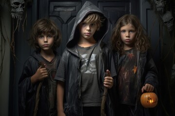 Obraz premium Halloween child kid jack-o'-lantern.