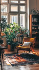 Stylish Living Room with Lively Indoor Plants