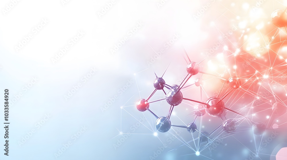 Wall mural abstract molecular structure with connected lines and glowing lights
