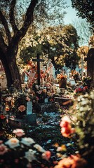 Fototapeta premium Serene Cemetery View with Floral Arrangements