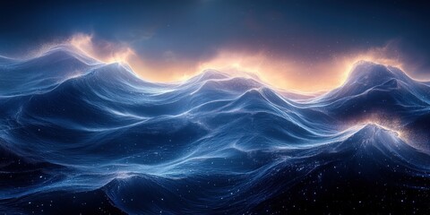 Abstract Ocean Waves with Glowing Lights