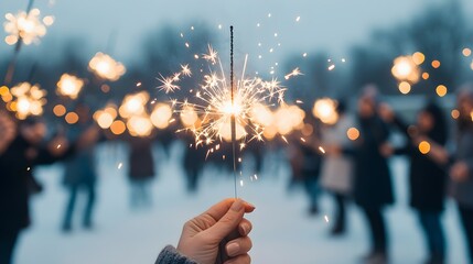 Celebrating with sparklers at a winter gathering