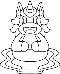 Unicorn Swimming Lifebuoy Animal Vector Graphic Art Illustration