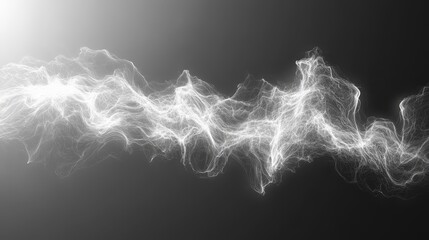Close-up of a dynamic white soundwave illustration on a smooth gray background, glowing pulses spreading outward, clean and minimal for modern advertising