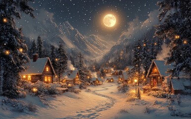 winter landscape with houses and trees