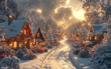 winter sunset in the mountains