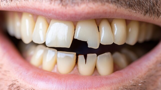 Close-up of cracked teeth highlighting dental health concerns for oral care professionals