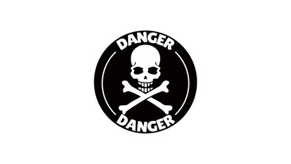 stamp featuring the text 'DANGER' alongside a skull and crossbones, black isolated silhouette