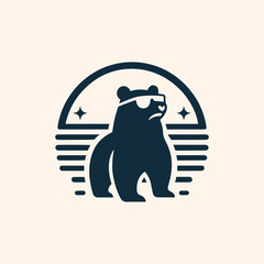 Bear with sunglass logo icon vector illustration