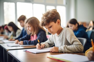 Fototapeta premium School classroom student writing.